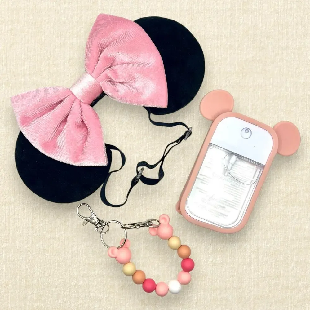 Black & Pink Velvet Elastic Minnie Ears | Disney-Inspired Adjustable Headband